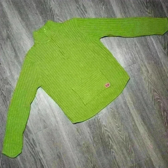 Vintage 90s / Y2K apple green knit acrylic high neck quarter zip-up sweater - Picture 12 of 13